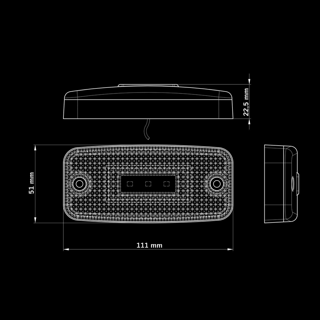 LED Side Marker Light 12-24V + 5m Cable - Red