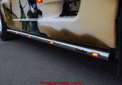 [82DSS05] Stainless Steel SideBars for DAF XF95 | Wheelbase 3800mm | 5 Amber LEDs