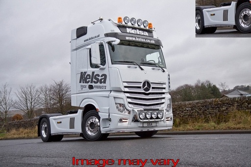 [82MBSA15] Aluminum SideBars for Mercedes Actros MP4 & MP5 | Wheelbase 4050mm | 5 Amber LEDs