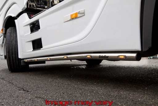 [82MBSS15] Stainless Steel SideBars for Mercedes Actros MP4 & MP5 | Wheelbase 4050mm | 5 Amber LEDs