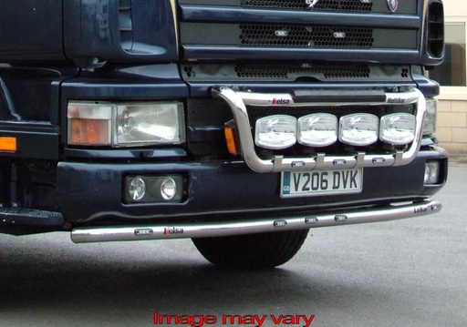 [82SLS03/W] Stainless Steel LoBar for Scania 4 Series with Construction Bumper | 5 White LEDs