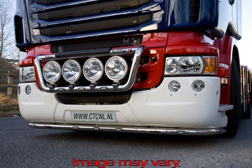 [SLS09/W] Stainless Steel LoBar for Scania R2 with High Bumper | 5 White & 2 Amber LEDs