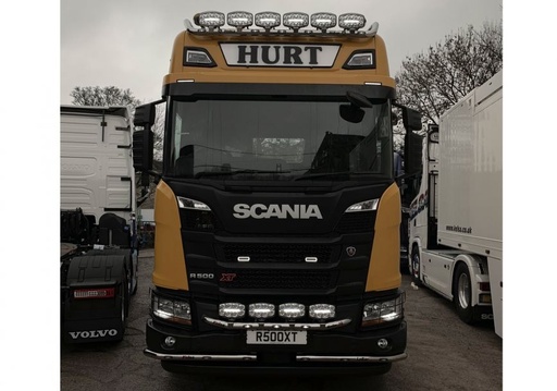 [82SLS26/A] Stainless Steel LoBar for Scania NextGen XT with Construction Bumper | 6 Amber LEDs