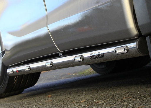 [82SSS205] Stainless Steel SideBars for Scania R&S NextGen 6x2 with Tag Axle | Wheelbase 3550mm | Amber LEDs | 2019+